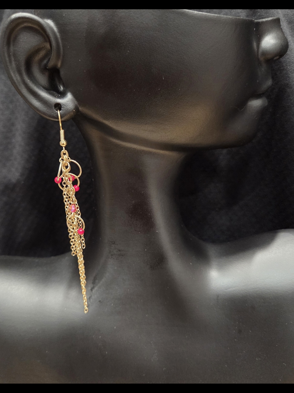Gold Chain Dangle Earrings with Red Accents
